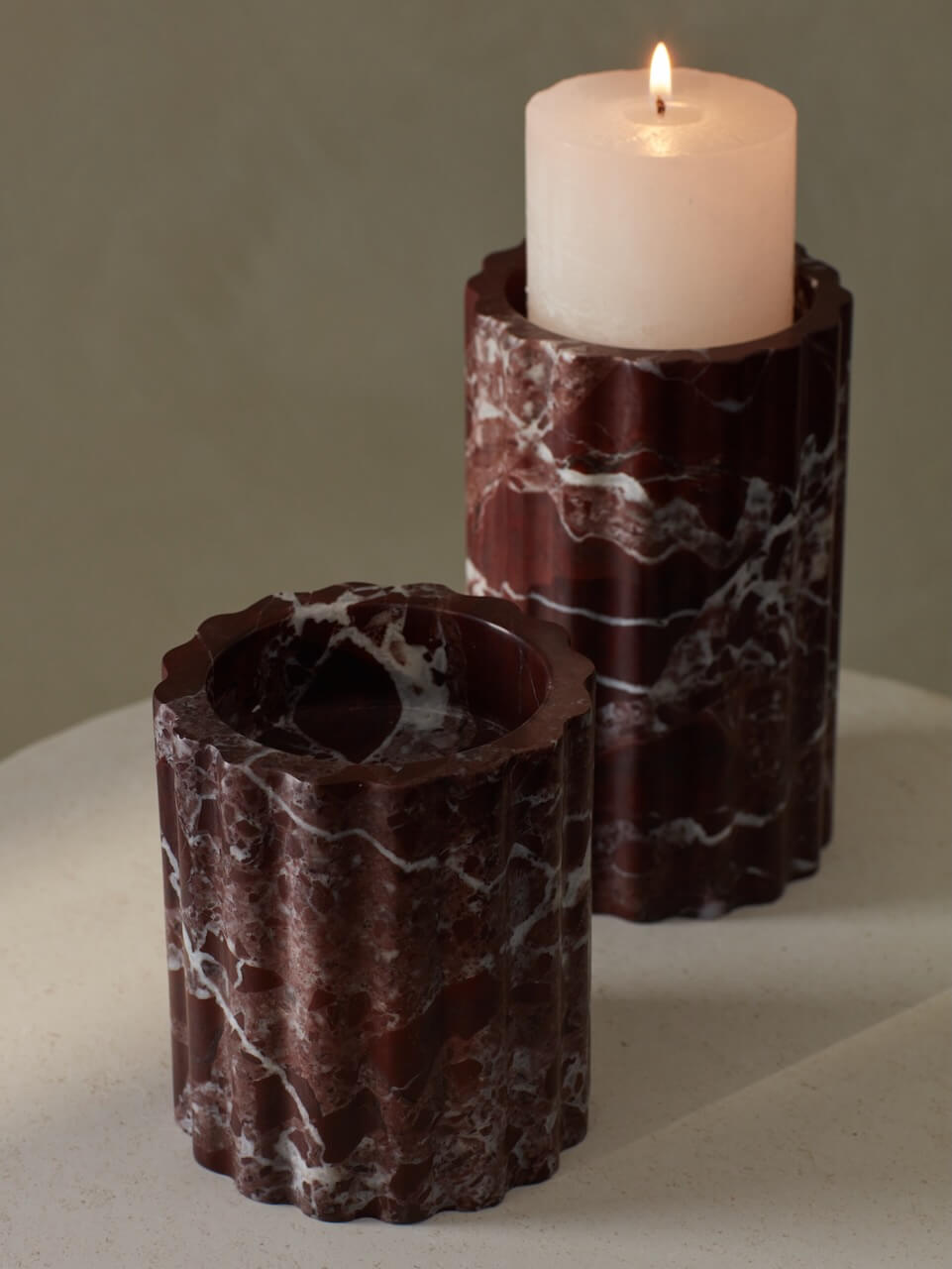 Ribbed Burgundy Marble Candle Holder