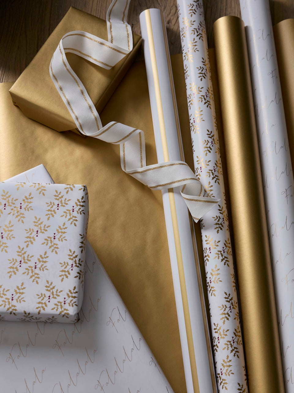 10m Wrapping Paper Bundle - Gold - Set of 4 rolls