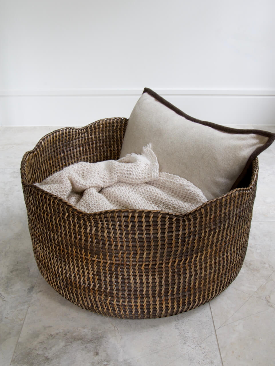 Skye Limited Edition Antique Brown Rattan Scallop Edge Basket Large