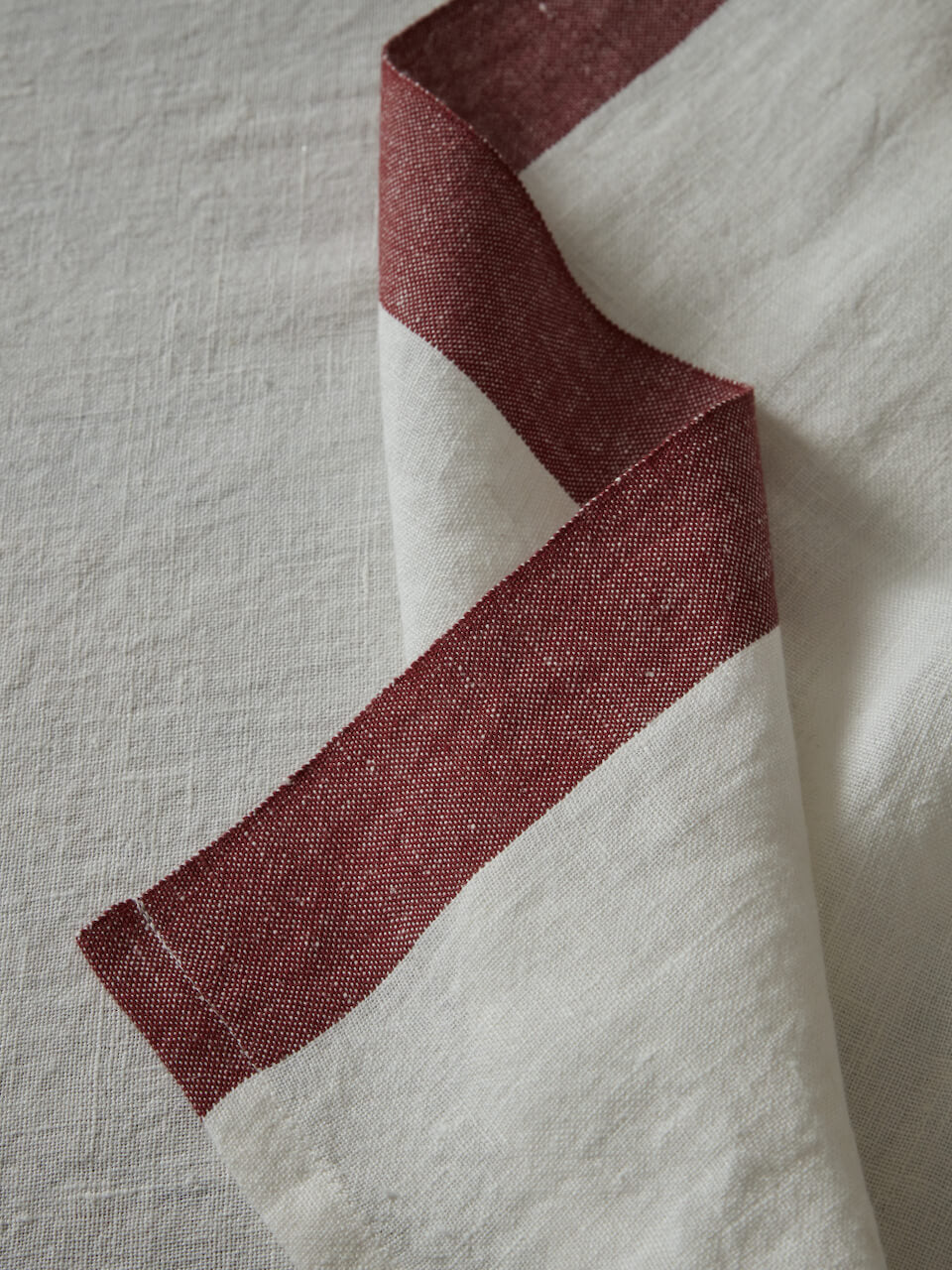 Linen Table Runner with Burgundy Trim