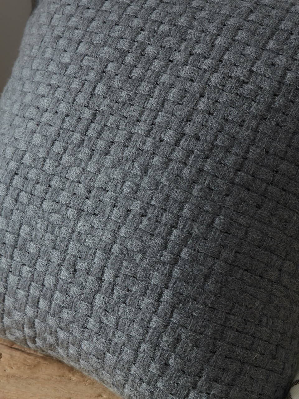 Grey Basket Weave Wool Cushion Cover 50x50
