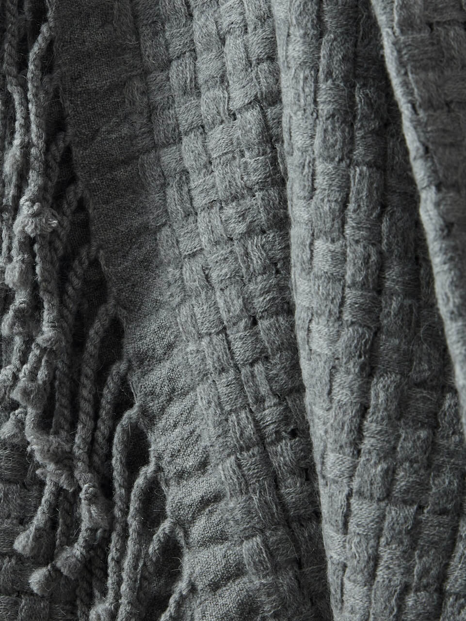 Grey Basket Weave Wool Throw