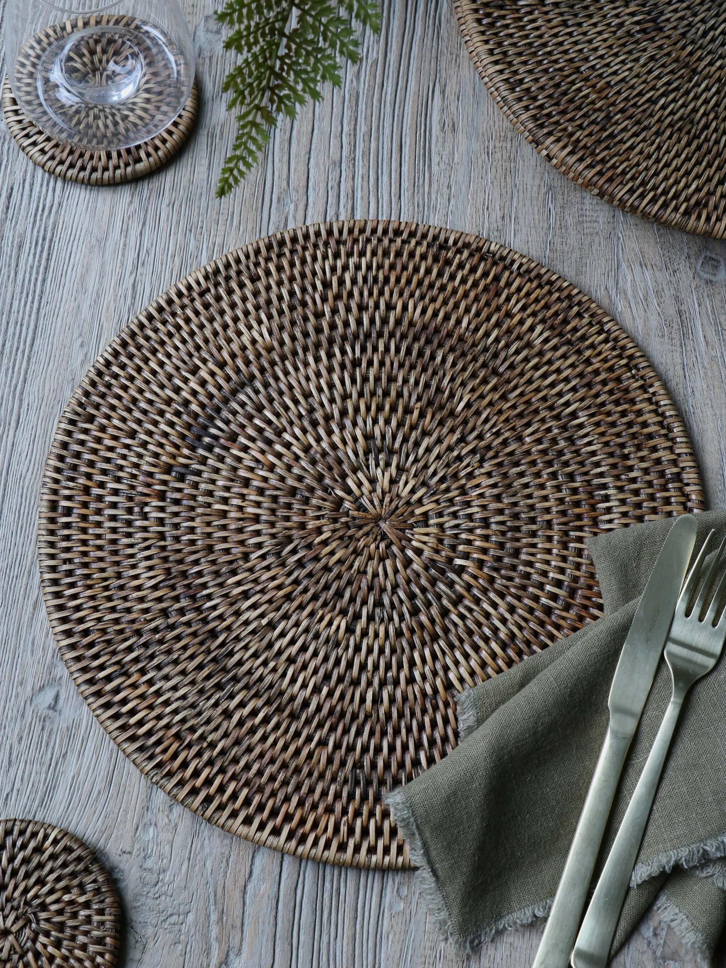 Set of 4 Iona Antique Brown Rattan Placemats