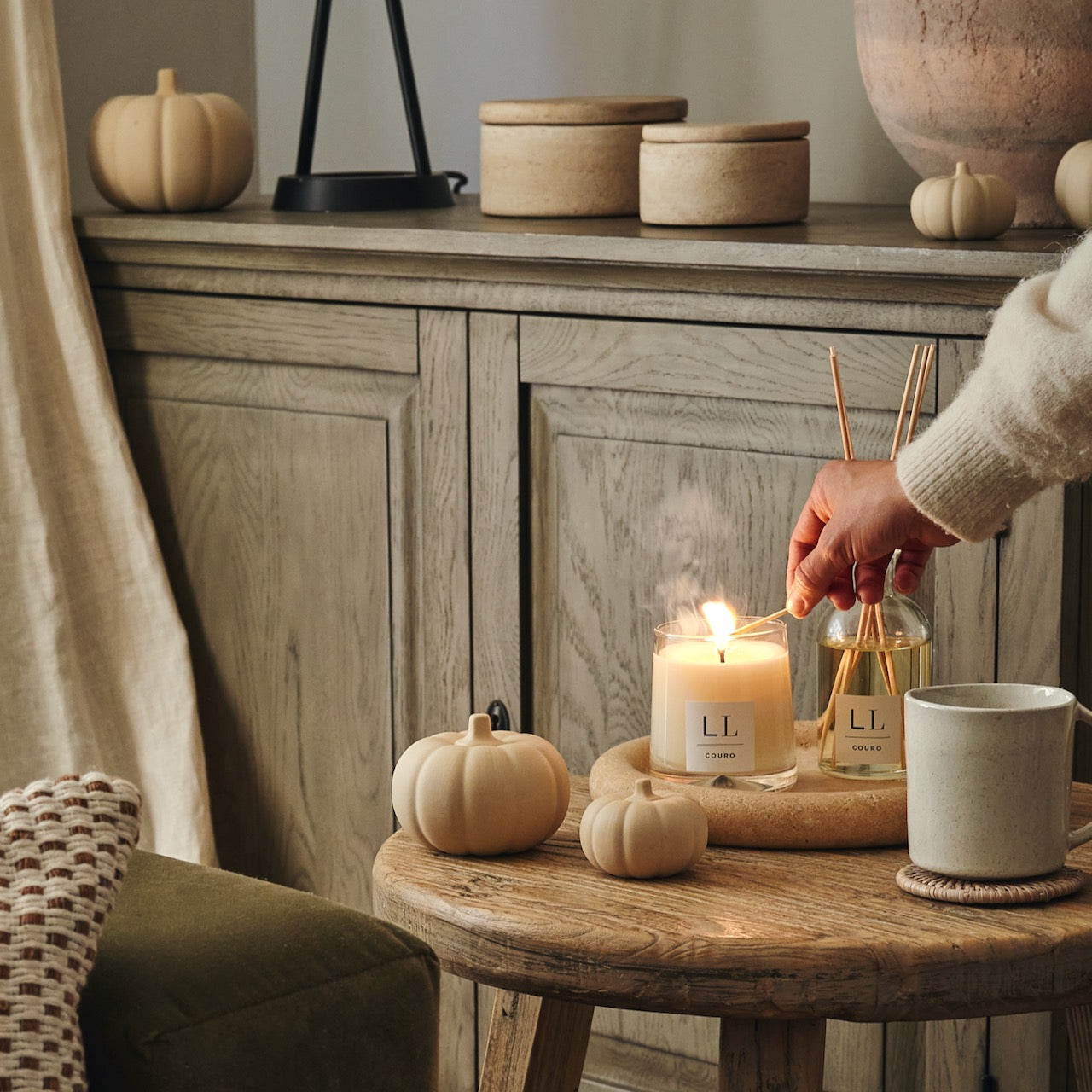 Set of 3 Beige Ceramic Pumpkins