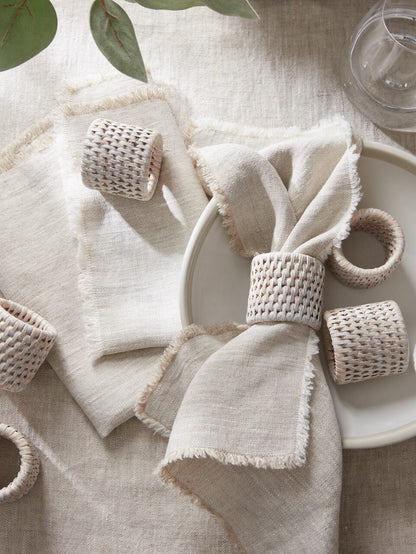 Set of 6 Rattan Napkin Rings White