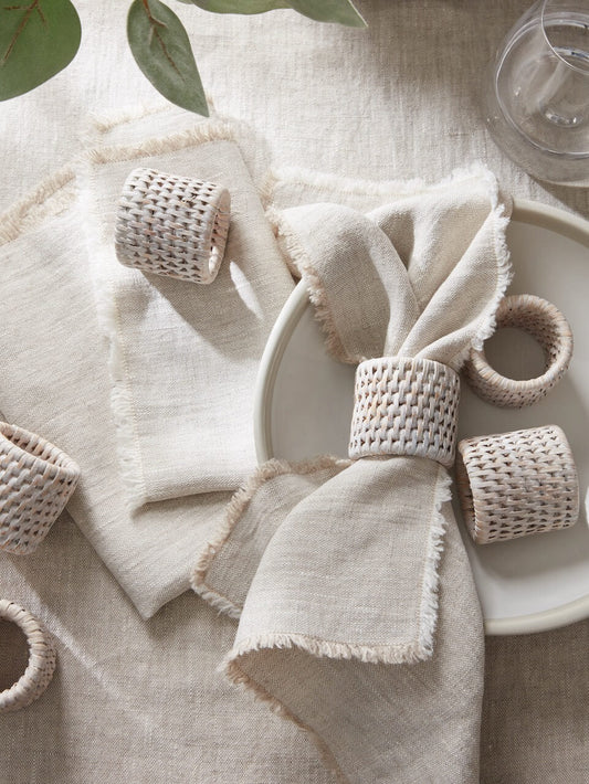 Set of 6 Rattan Napkin Rings White