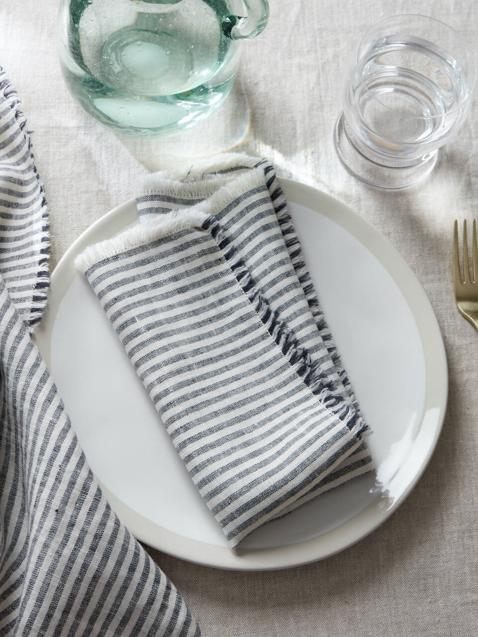 Set of 2 Ink Thin Stripe Linen Napkins