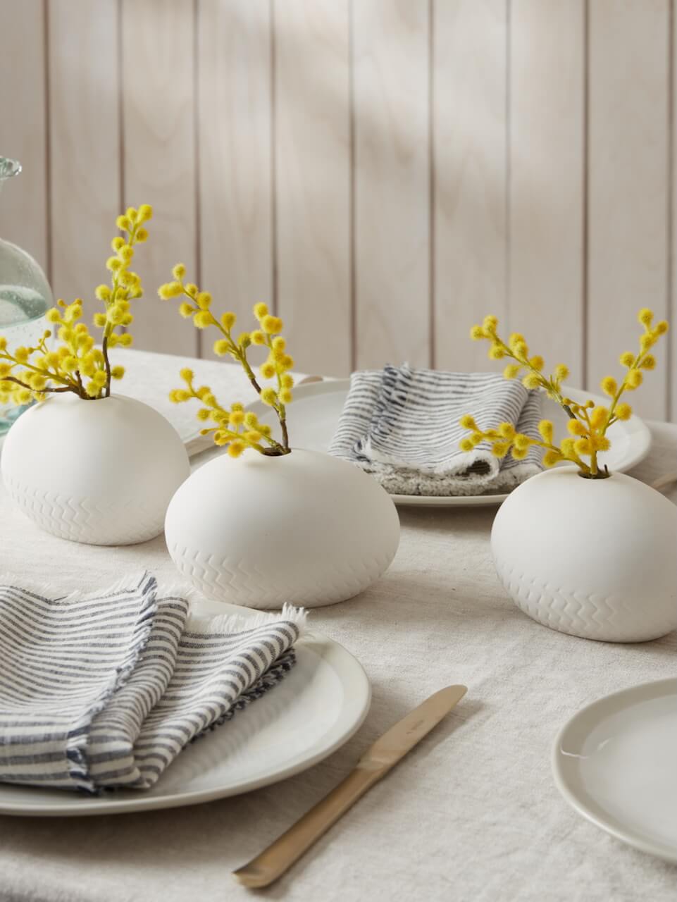 Set of 3 White Ceramic Decorative Pots