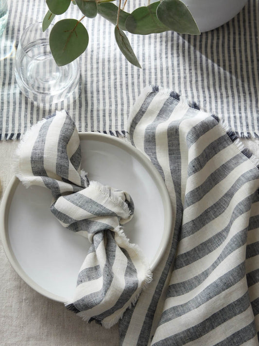 Set of 2 Ink Thick Stripe Linen Napkins