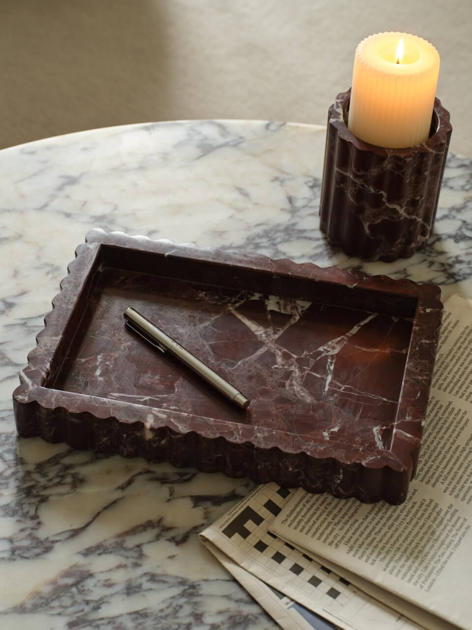 Burgundy Marble Ribbed Tray