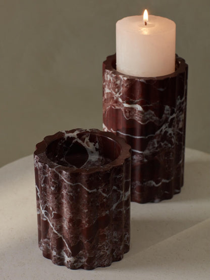 Ribbed Burgundy Marble Candle Holder