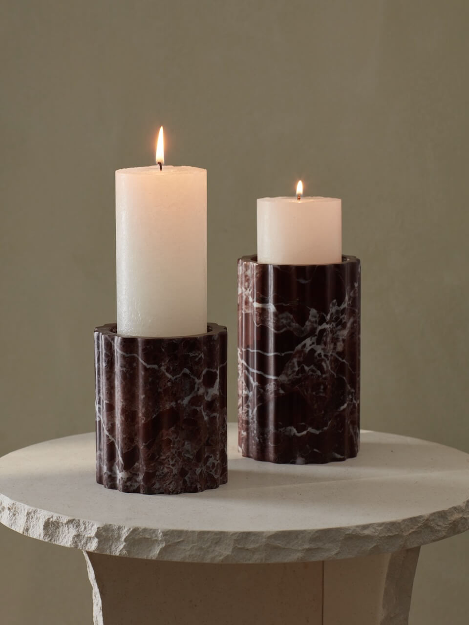 Ribbed Burgundy Marble Candle Holder