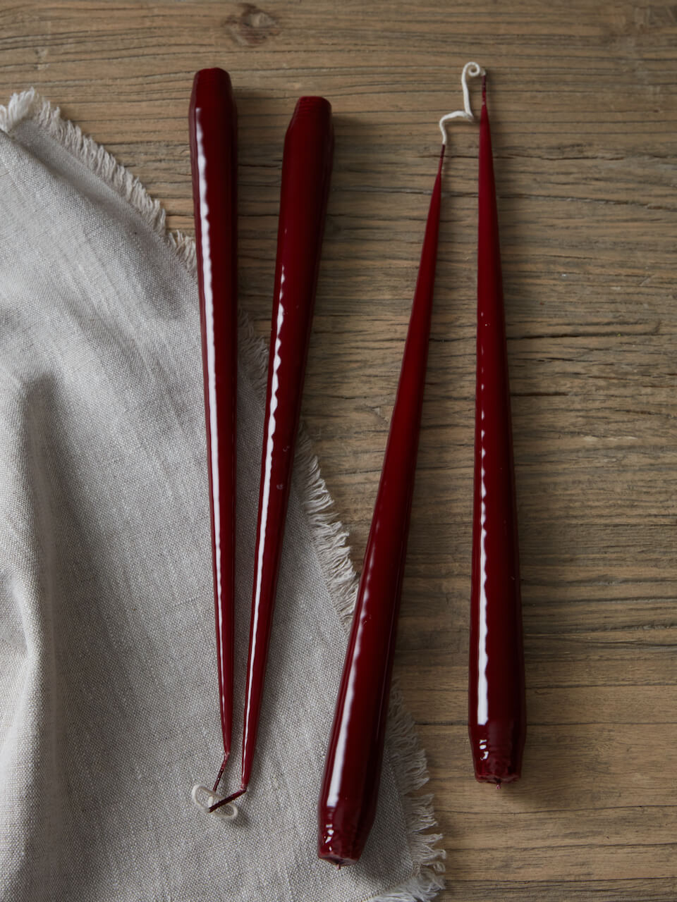 Set of 4 Burgundy Lacquered Taper Candles