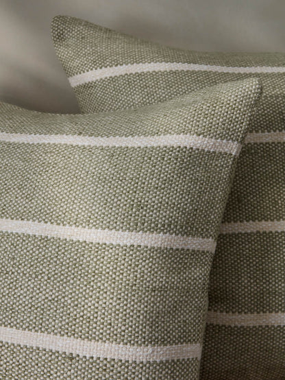 Green Stripe Cotton Cushion Cover