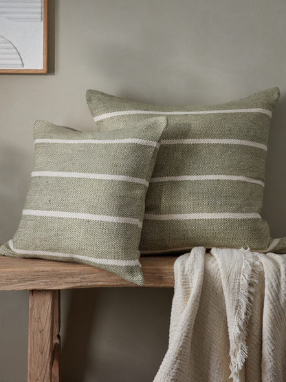 Green Stripe Cotton Cushion Cover