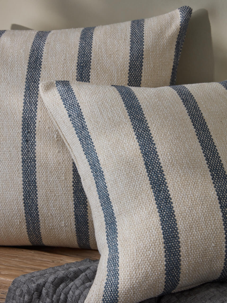 Steel and Cream Stripe Cushion Cover