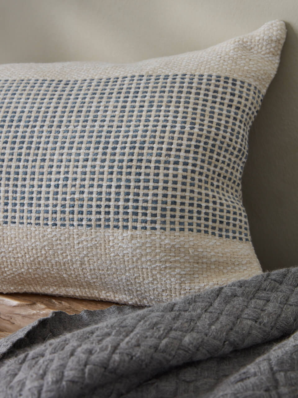 Steel and Cream Woven Cushion Cover 30x50