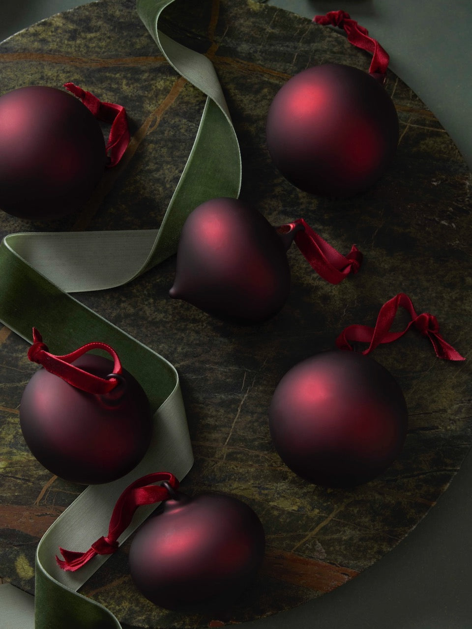 Set of 6 Frosted Burgundy Baubles