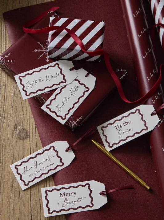 Set of 20 Burgundy Embossed Gift Tags