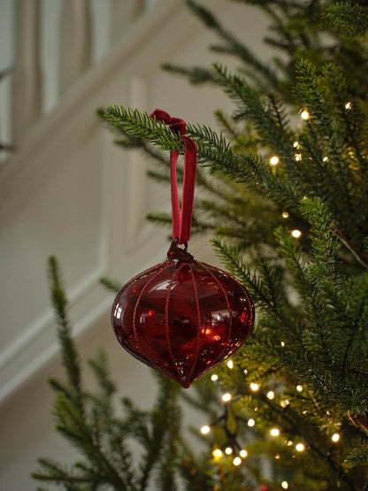 Set of 3 Glitter Burgundy Glass Baubles