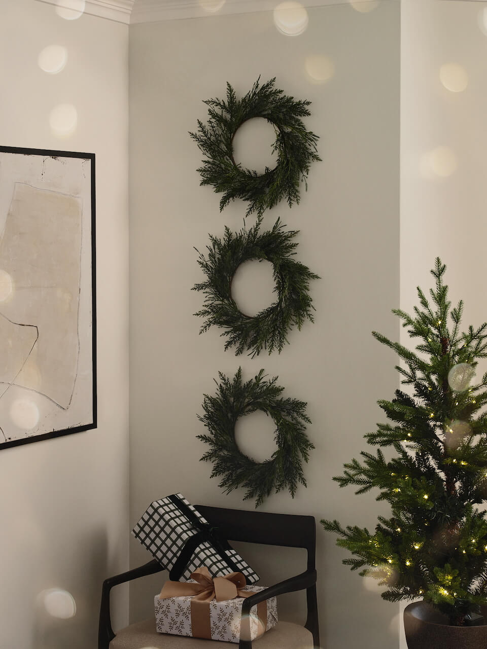 Set of 3 Faux Evergreen Wreaths