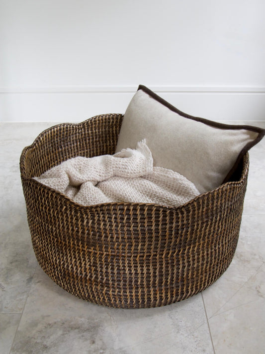 Skye Limited Edition Antique Brown Rattan Scallop Edge Basket Large