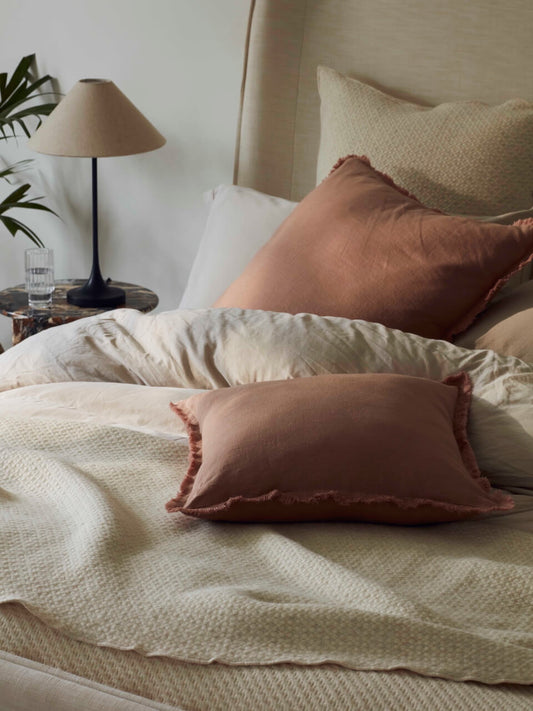 Fringe Linen Cushion Cover Café Crème