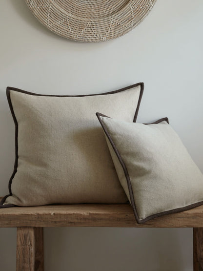 Cream Wool Cushion Cover with Brown Trim