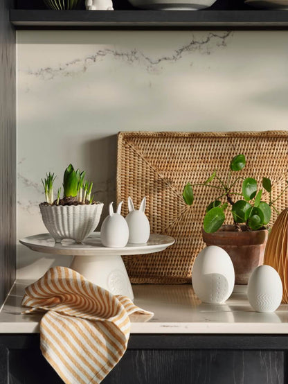 Set of 2 Detailed White Ceramic Egg Decorations