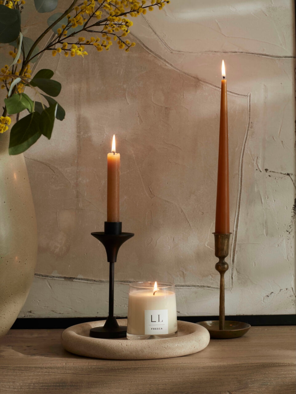 Set of 4 Camel Taper Candles