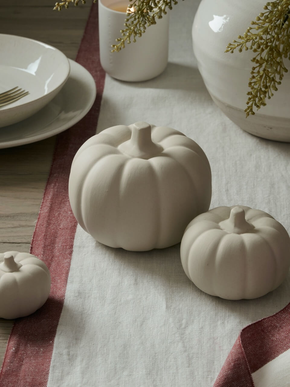 Set of 3 Beige Ceramic Pumpkins