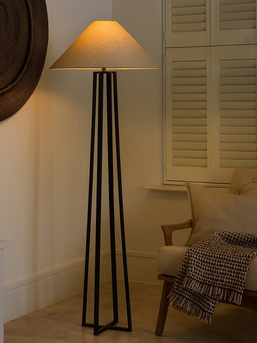 Zane Black Floor Lamp with Natural Shade