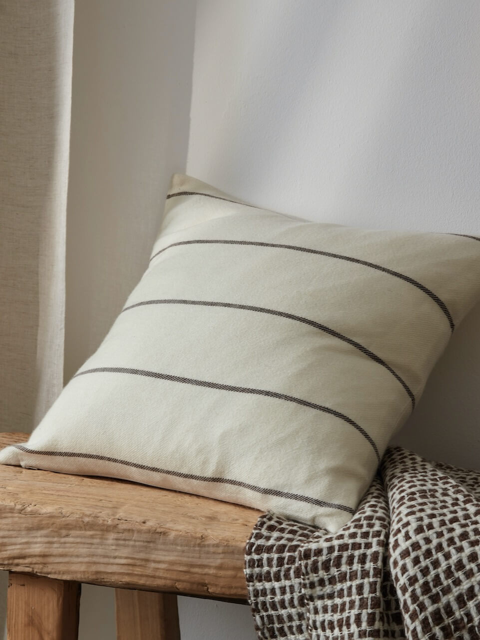 Cream & Brown Stripe Wool Cushion Cover  50x50