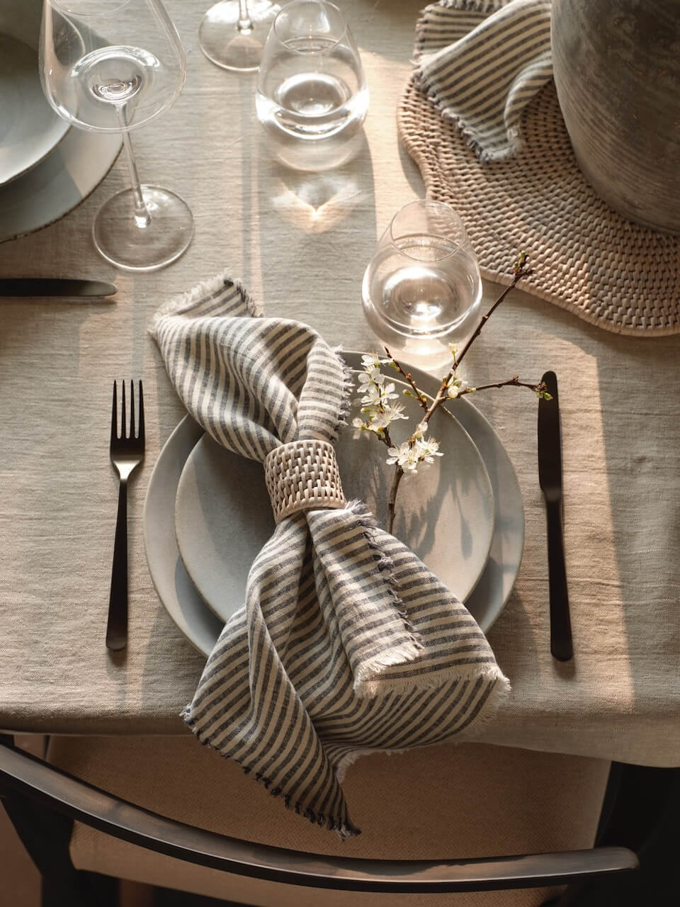 Set of 2 Ink Thin Stripe Linen Napkins