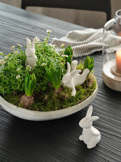 Set of 3 White Ceramic Bunny Decorations