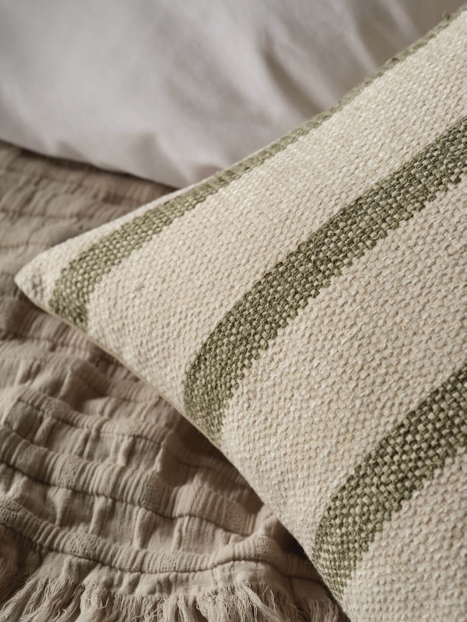 Green and Cream Stripe Cushion Cover