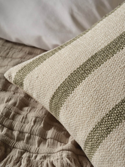Green and Cream Stripe Cushion Cover