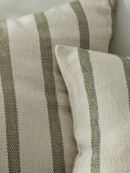 Green and Cream Stripe Cushion Cover
