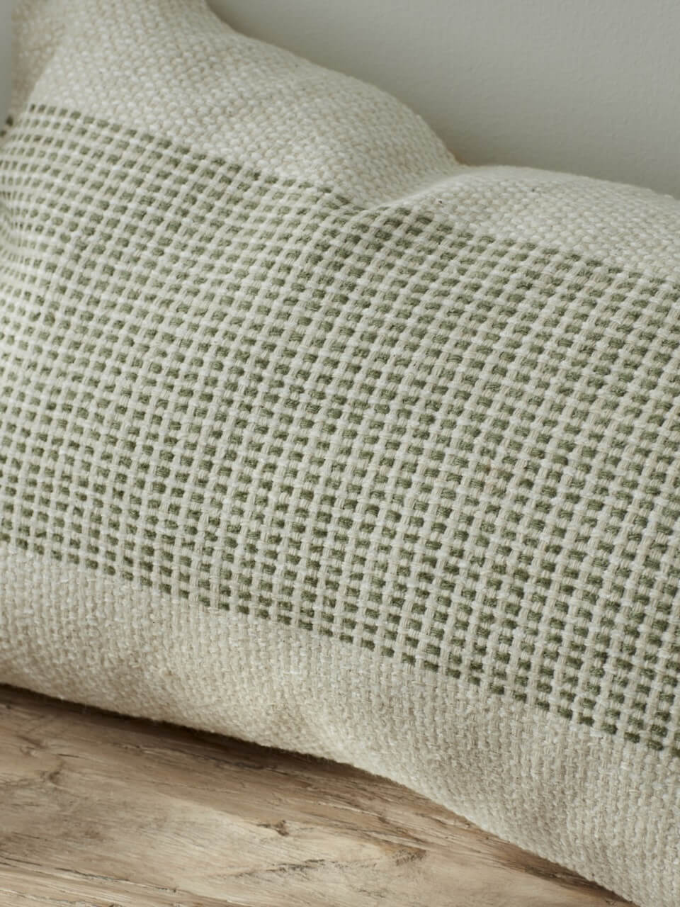 Green and Cream Woven Cushion Cover