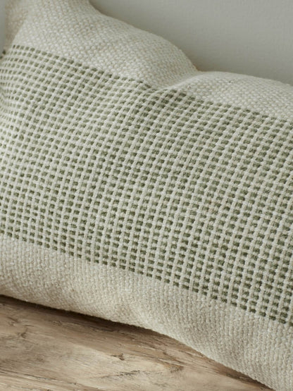 Green and Cream Woven Cushion Cover