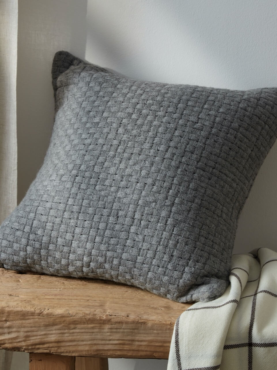 Grey Basket Weave Wool Cushion Cover 50x50