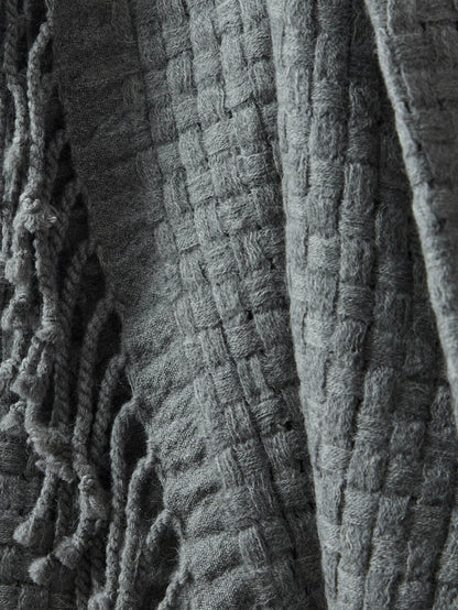 Grey Basket Weave Wool Throw