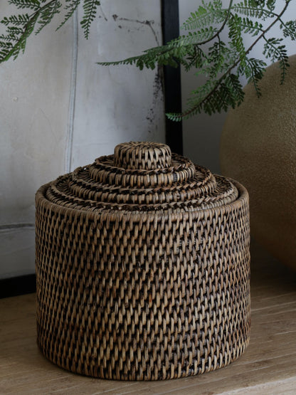 Leith Antique Brown Rattan Medium Lidded Storage Box