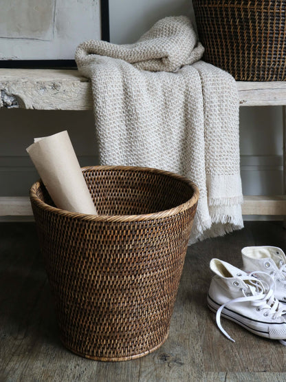 Fife Antique Brown Rattan Waste Paper Basket