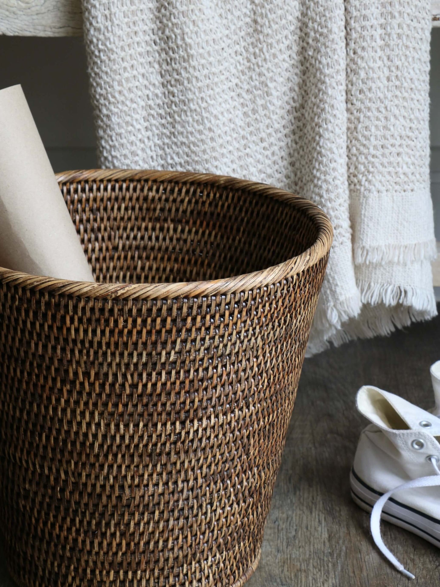 Fife Antique Brown Rattan Waste Paper Basket