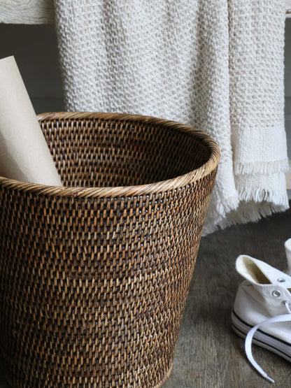 Fife Antique Brown Rattan Waste Paper Basket