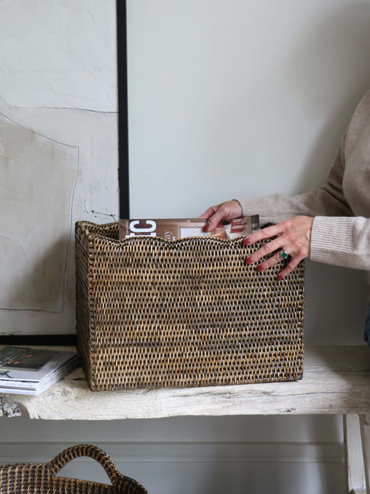 Alness Antique Brown Rattan Scalloped Basket