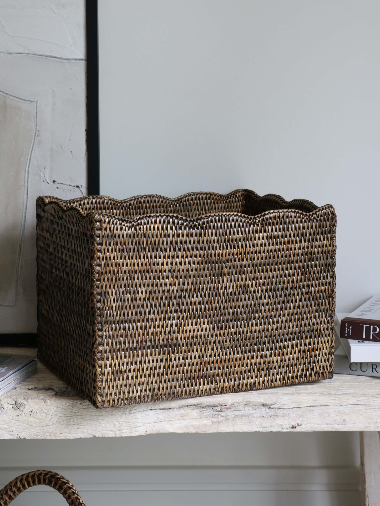 Alness Antique Brown Rattan Scalloped Basket