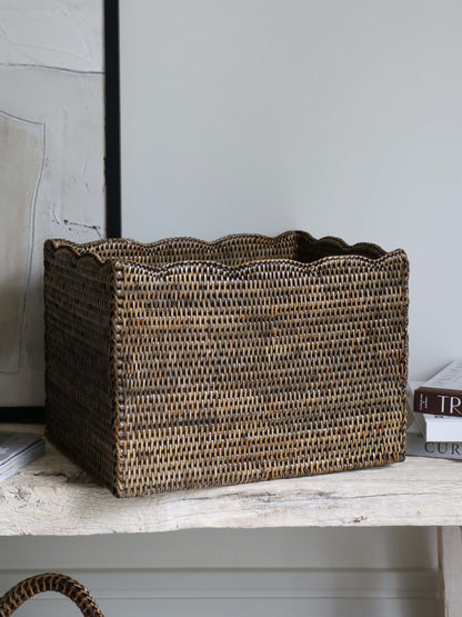 Alness Antique Brown Rattan Scalloped Basket