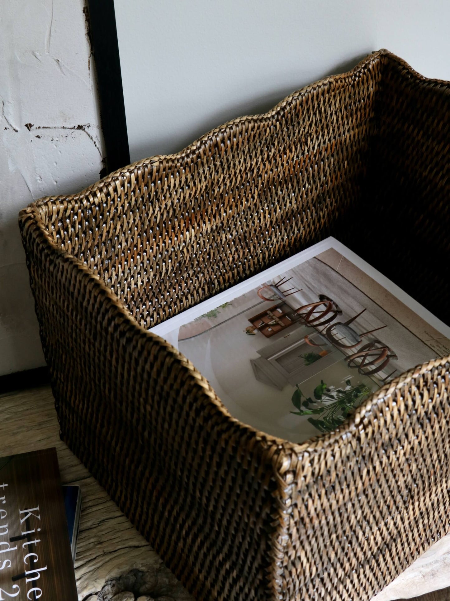 Alness Antique Brown Rattan Scalloped Basket